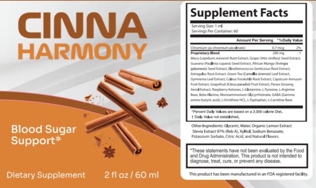 Cinna Harmony Supplement Facts